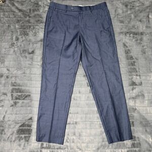 Zanella Dress Pants Mens 33 Blue Parker Wool Flat Front Made in Italy Slacks